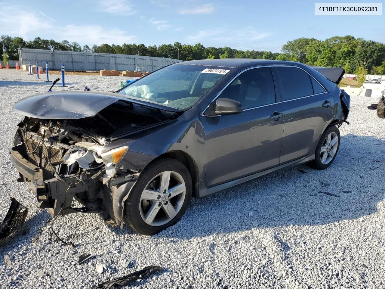 2012 Toyota Camry Base VIN: 4T1BF1FK3CU092381 Lot: 59923164