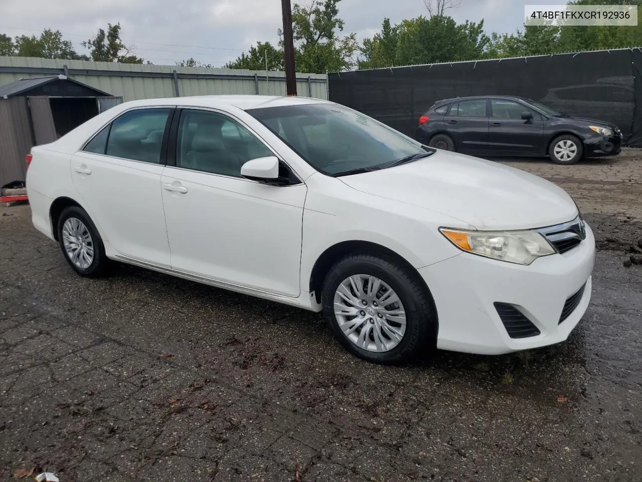 2012 Toyota Camry Base VIN: 4T4BF1FKXCR192936 Lot: 68602664