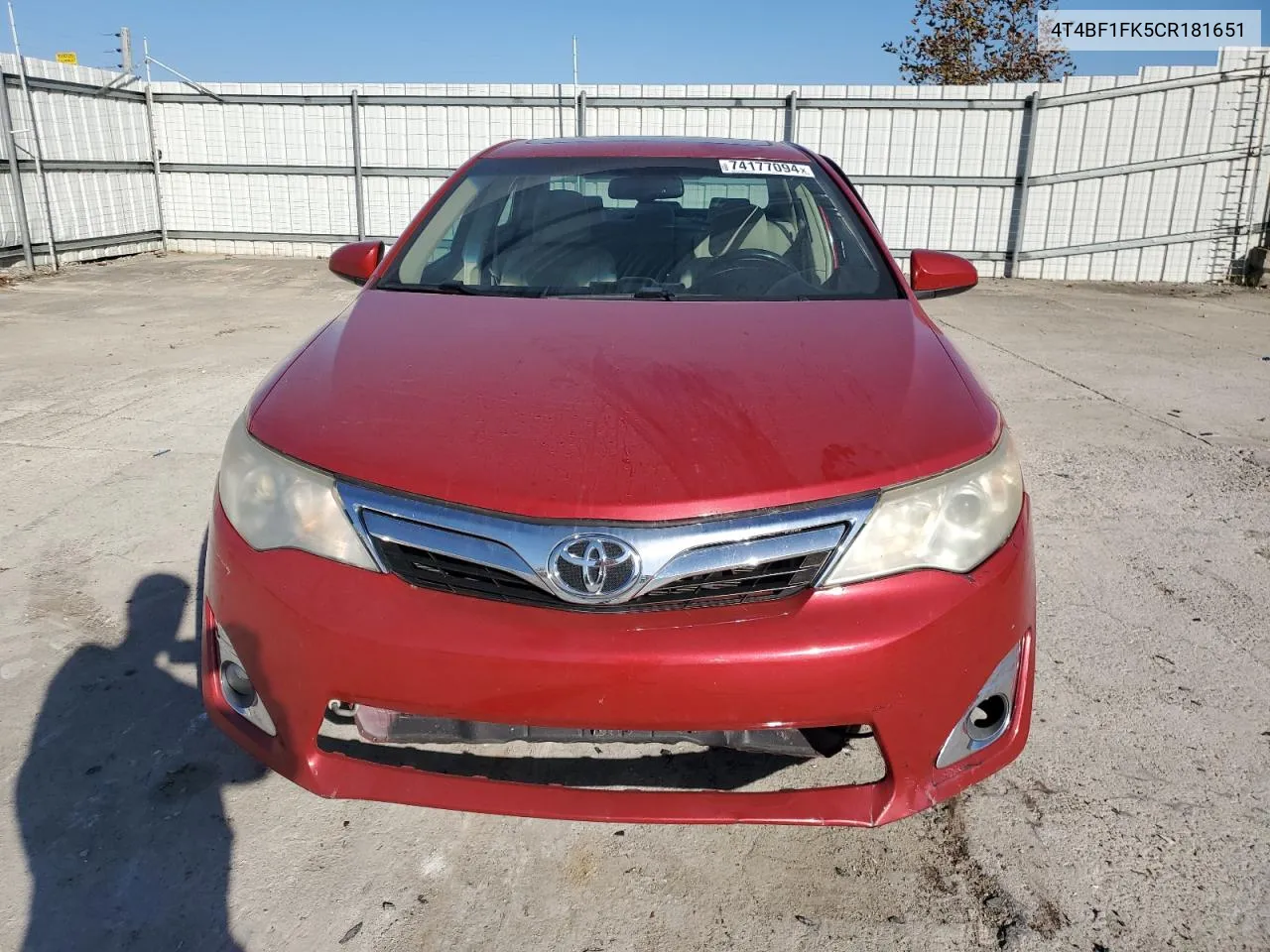 2012 Toyota Camry Base VIN: 4T4BF1FK5CR181651 Lot: 74177094