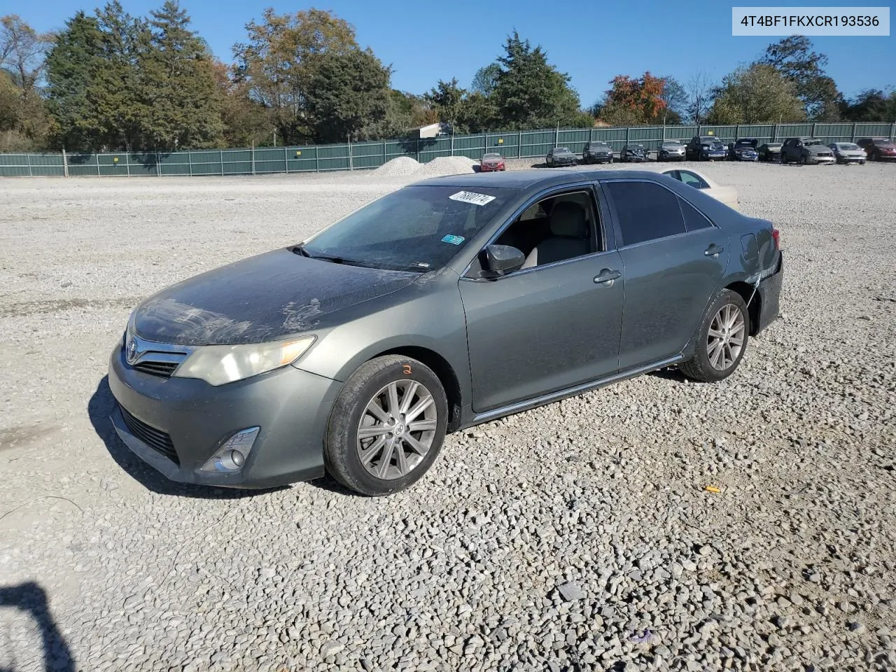 2012 Toyota Camry Base VIN: 4T4BF1FKXCR193536 Lot: 76800174