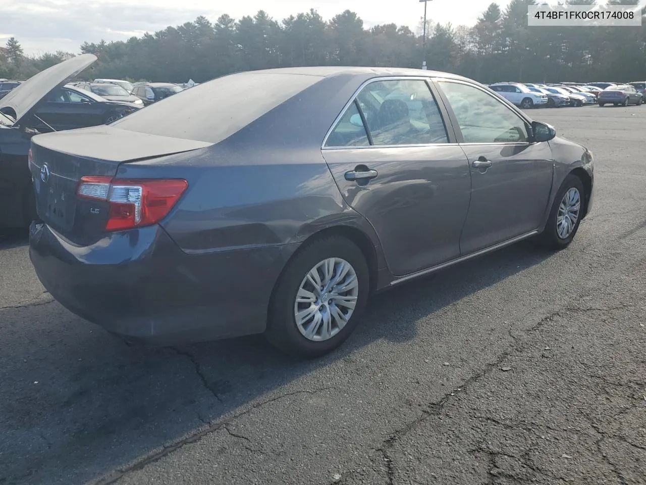 2012 Toyota Camry Base VIN: 4T4BF1FK0CR174008 Lot: 78973414