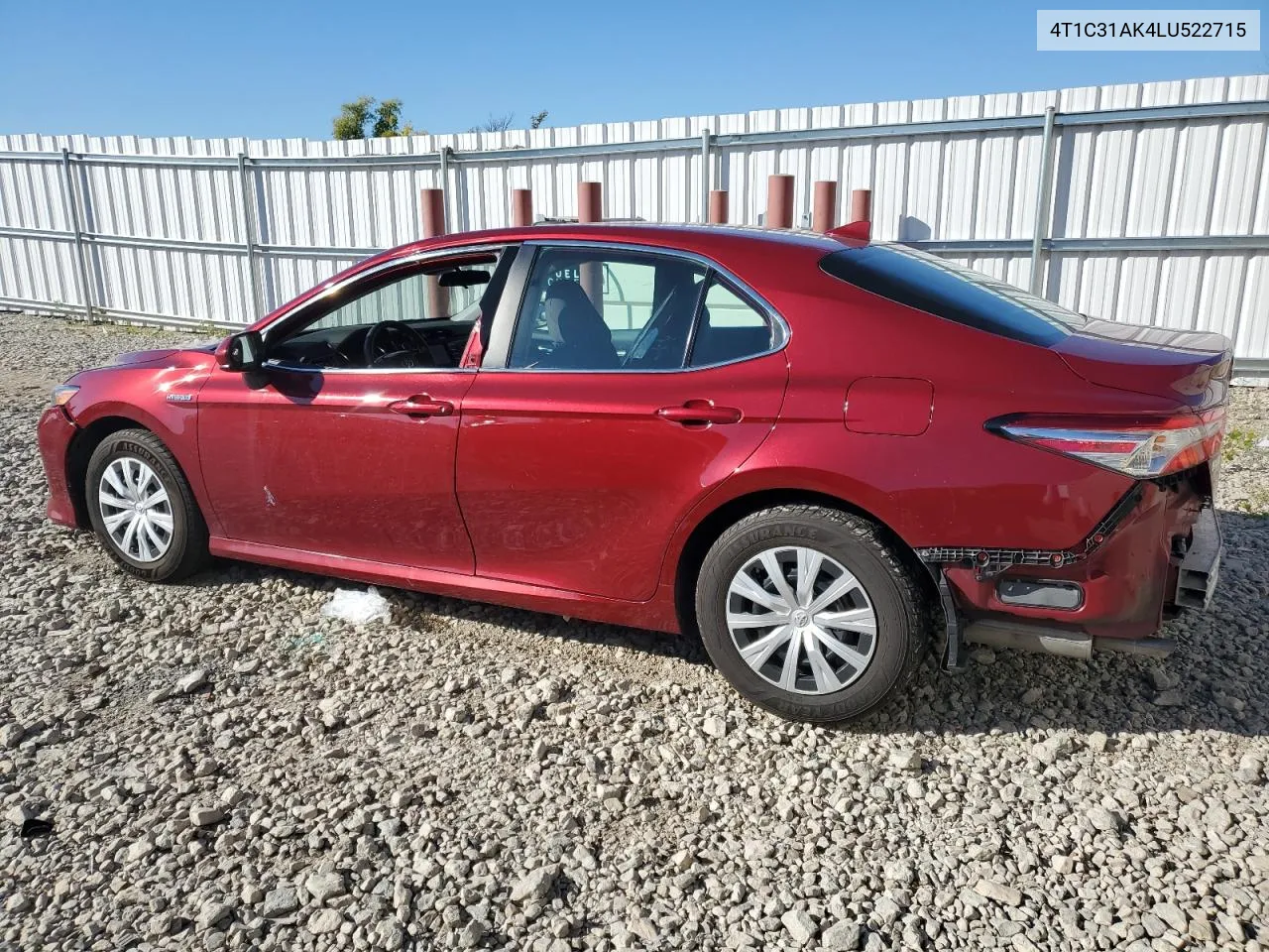 2020 Toyota Camry Le VIN: 4T1C31AK4LU522715 Lot: 72746924