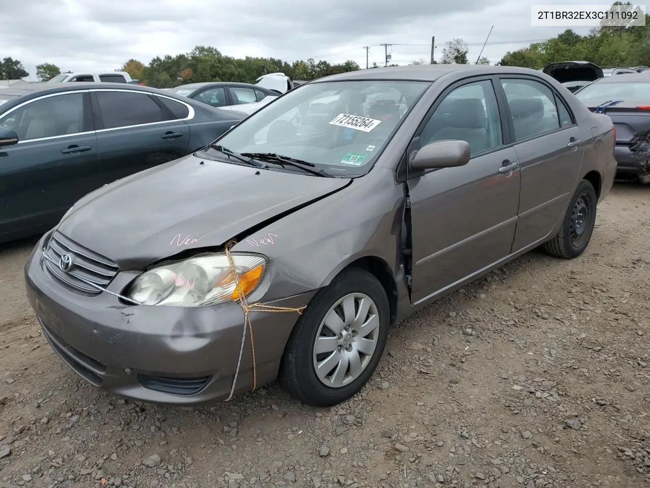 2003 Toyota Corolla Ce VIN: 2T1BR32EX3C111092 Lot: 72155264