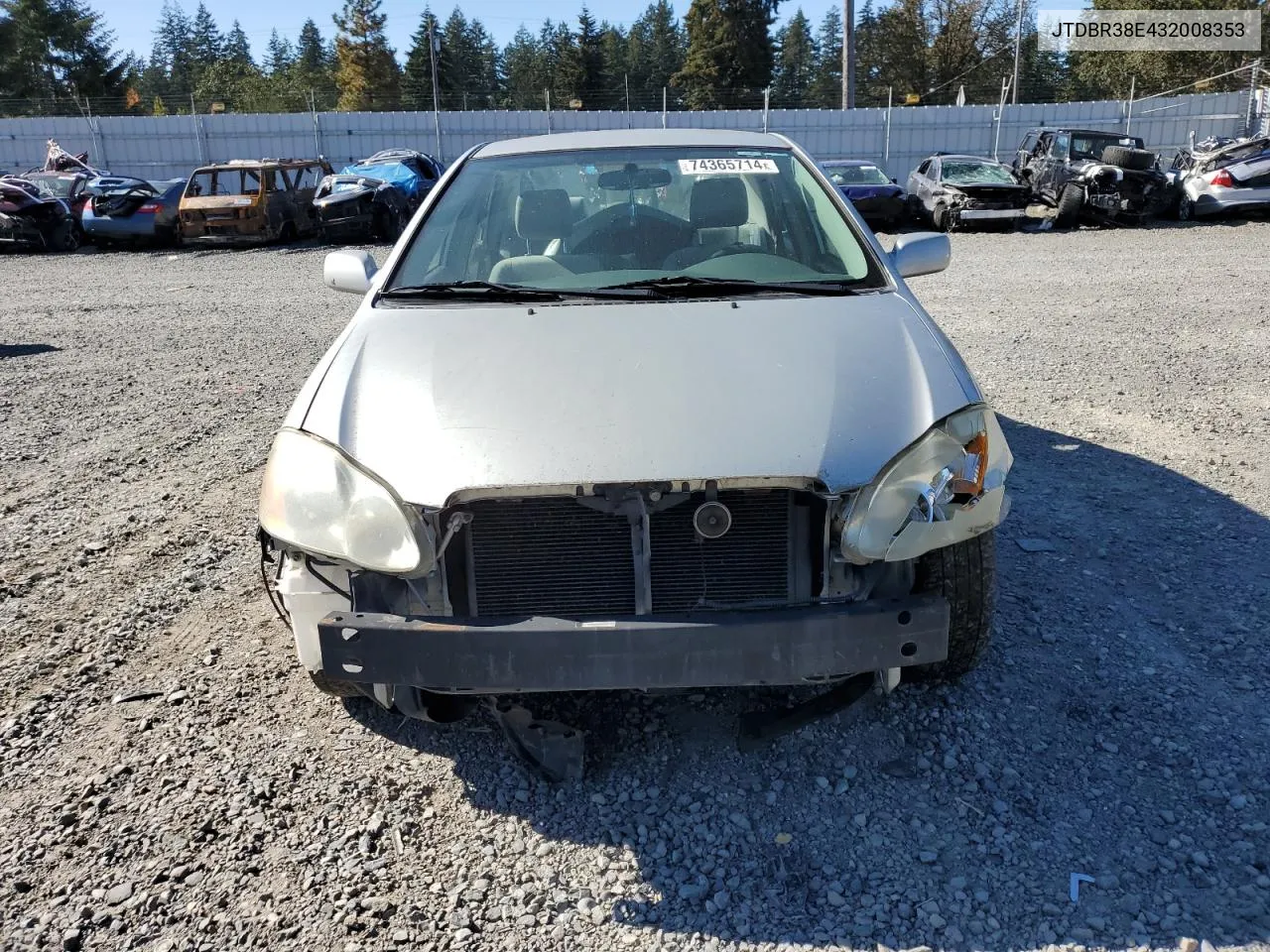 2003 Toyota Corolla Ce VIN: JTDBR38E432008353 Lot: 74365714