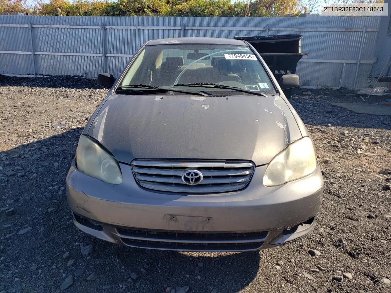 2003 Toyota Corolla Ce VIN: 2T1BR32E83C148643 Lot: 77048454