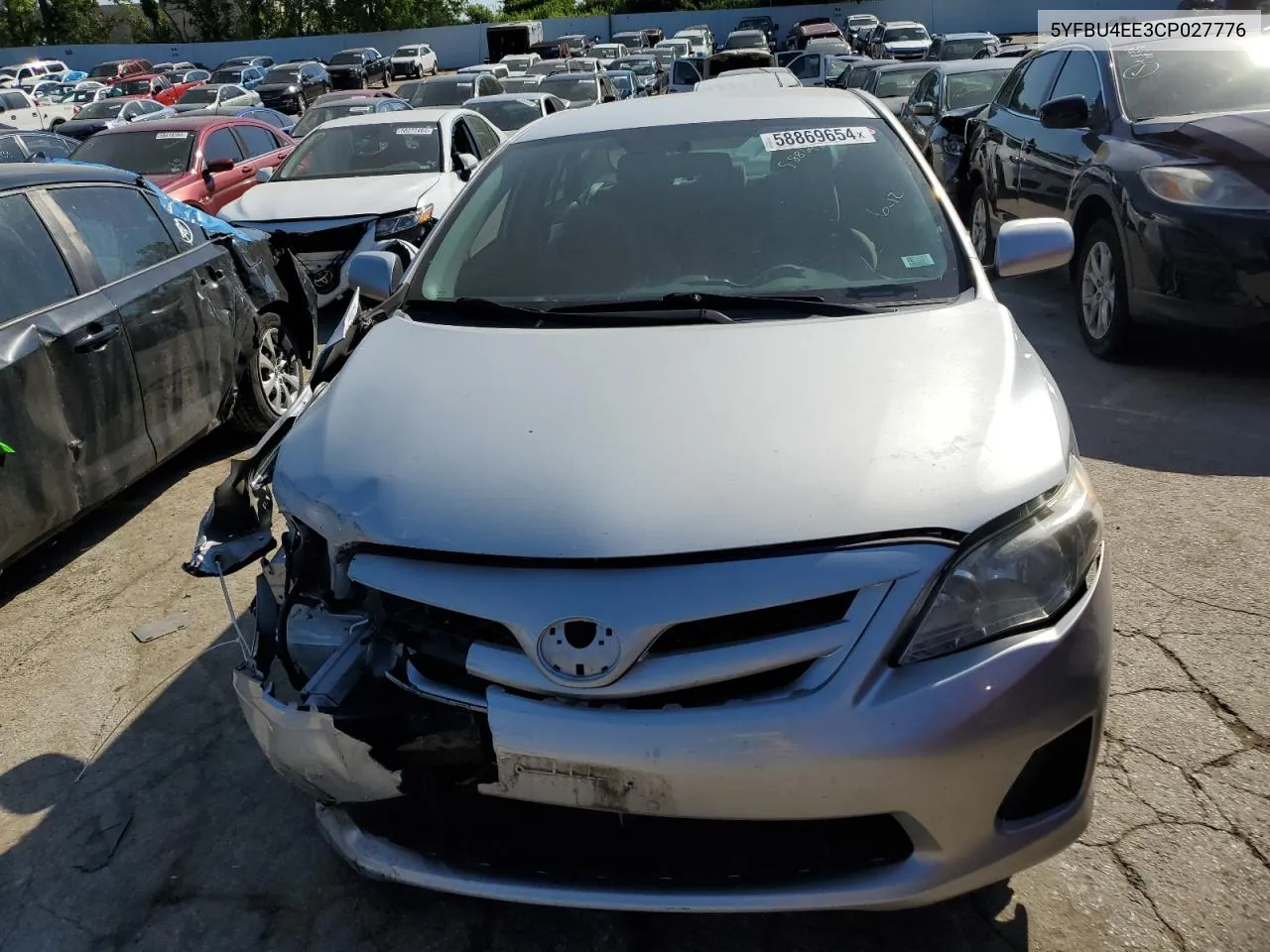 2012 Toyota Corolla Base VIN: 5YFBU4EE3CP027776 Lot: 58869654