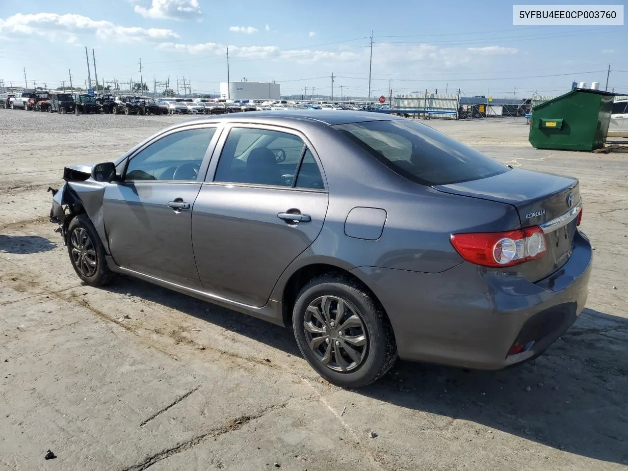 2012 Toyota Corolla Base VIN: 5YFBU4EE0CP003760 Lot: 69800244