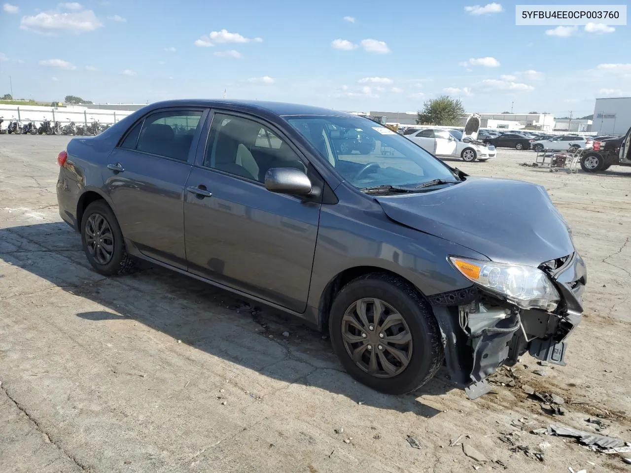 2012 Toyota Corolla Base VIN: 5YFBU4EE0CP003760 Lot: 69800244