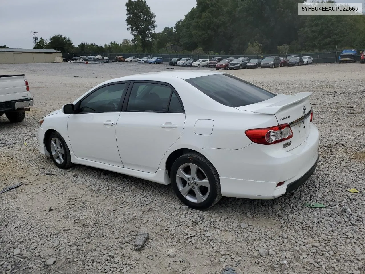 2012 Toyota Corolla Base VIN: 5YFBU4EEXCP022669 Lot: 71421944