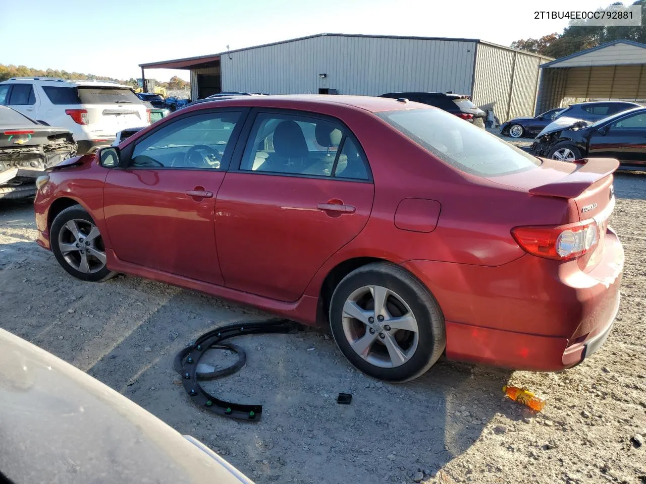 2012 Toyota Corolla Base VIN: 2T1BU4EE0CC792881 Lot: 76640944