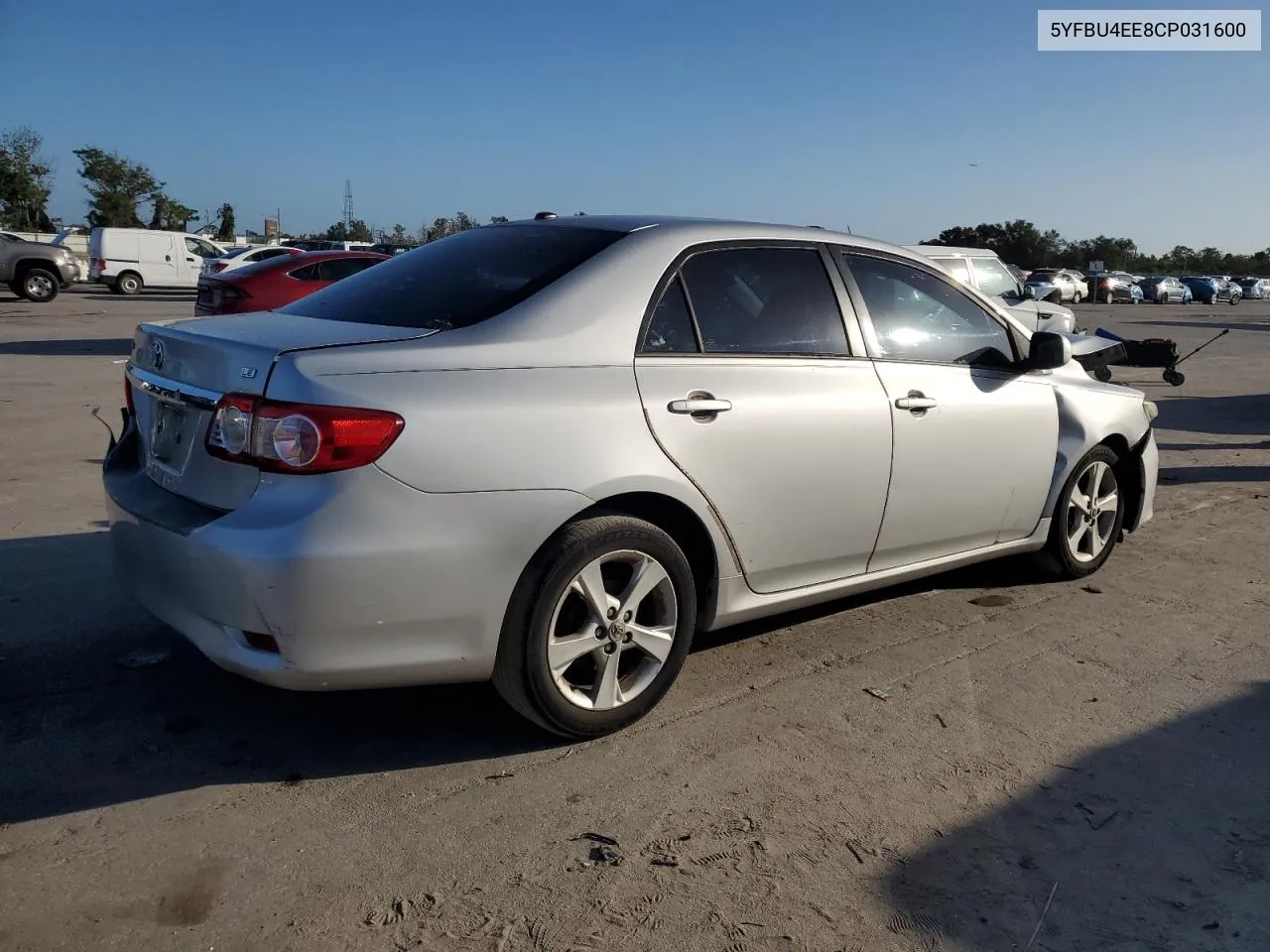 2012 Toyota Corolla Base VIN: 5YFBU4EE8CP031600 Lot: 77007014