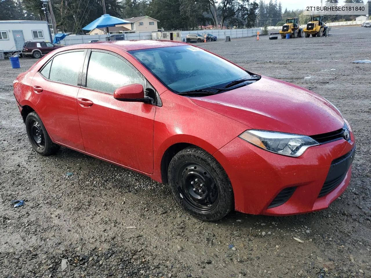 2014 Toyota Corolla L VIN: 2T1BURHE5EC181840 Lot: 74827104