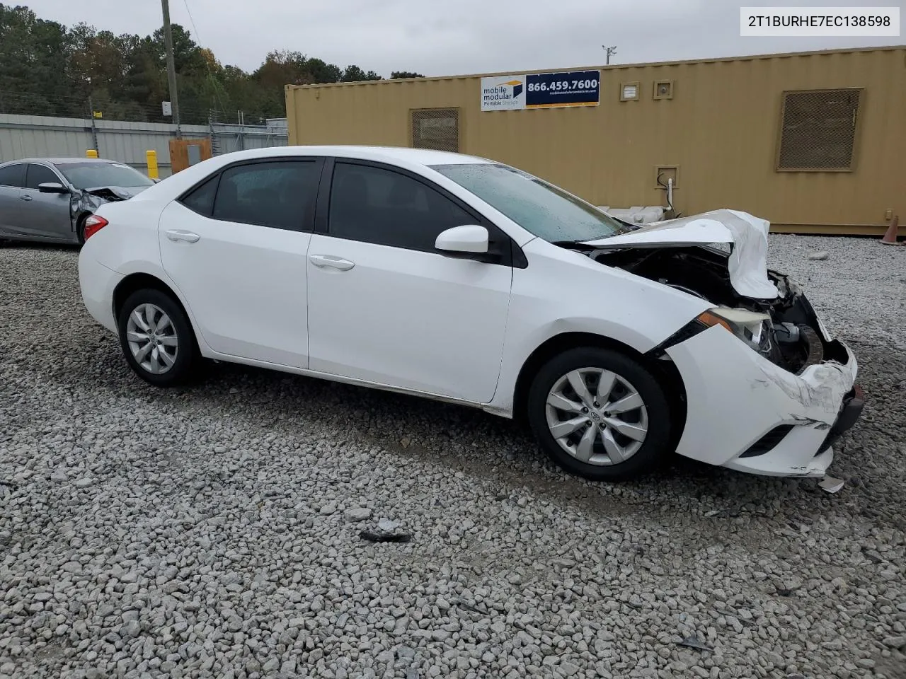 2014 Toyota Corolla L VIN: 2T1BURHE7EC138598 Lot: 78992584