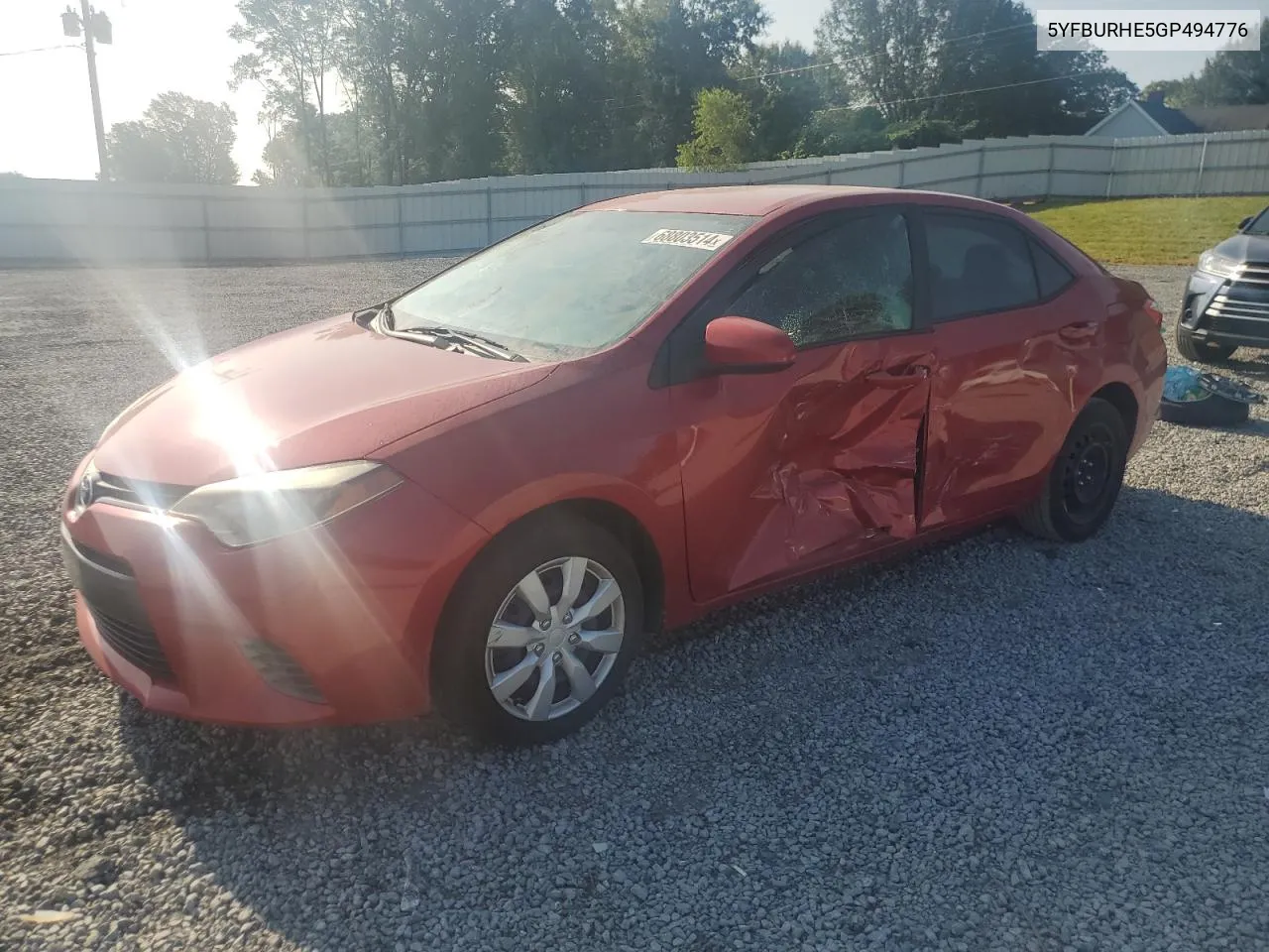 5YFBURHE5GP494776 2016 Toyota Corolla L