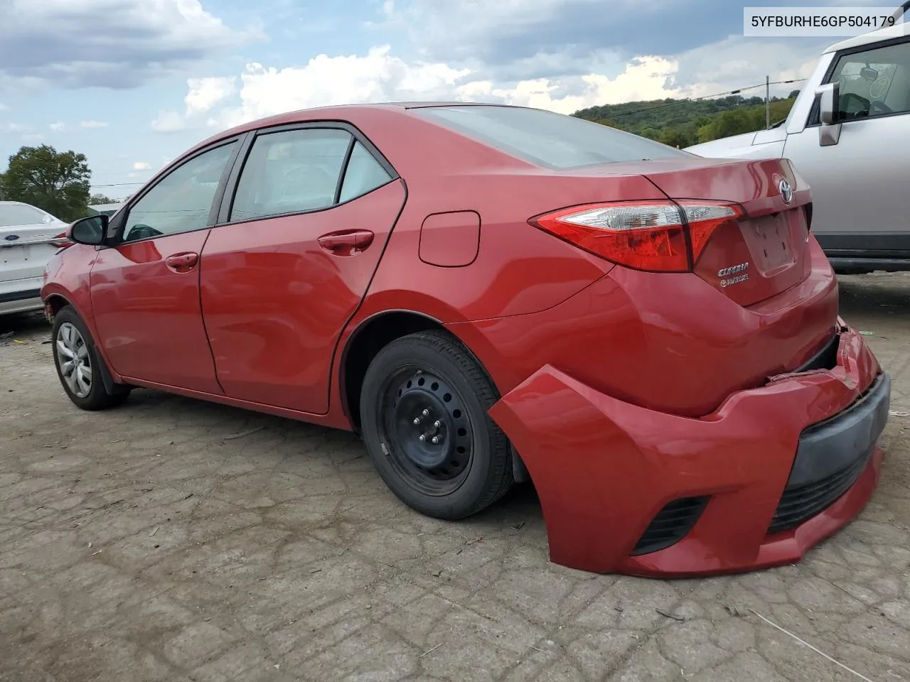 2016 Toyota Corolla L VIN: 5YFBURHE6GP504179 Lot: 69938014