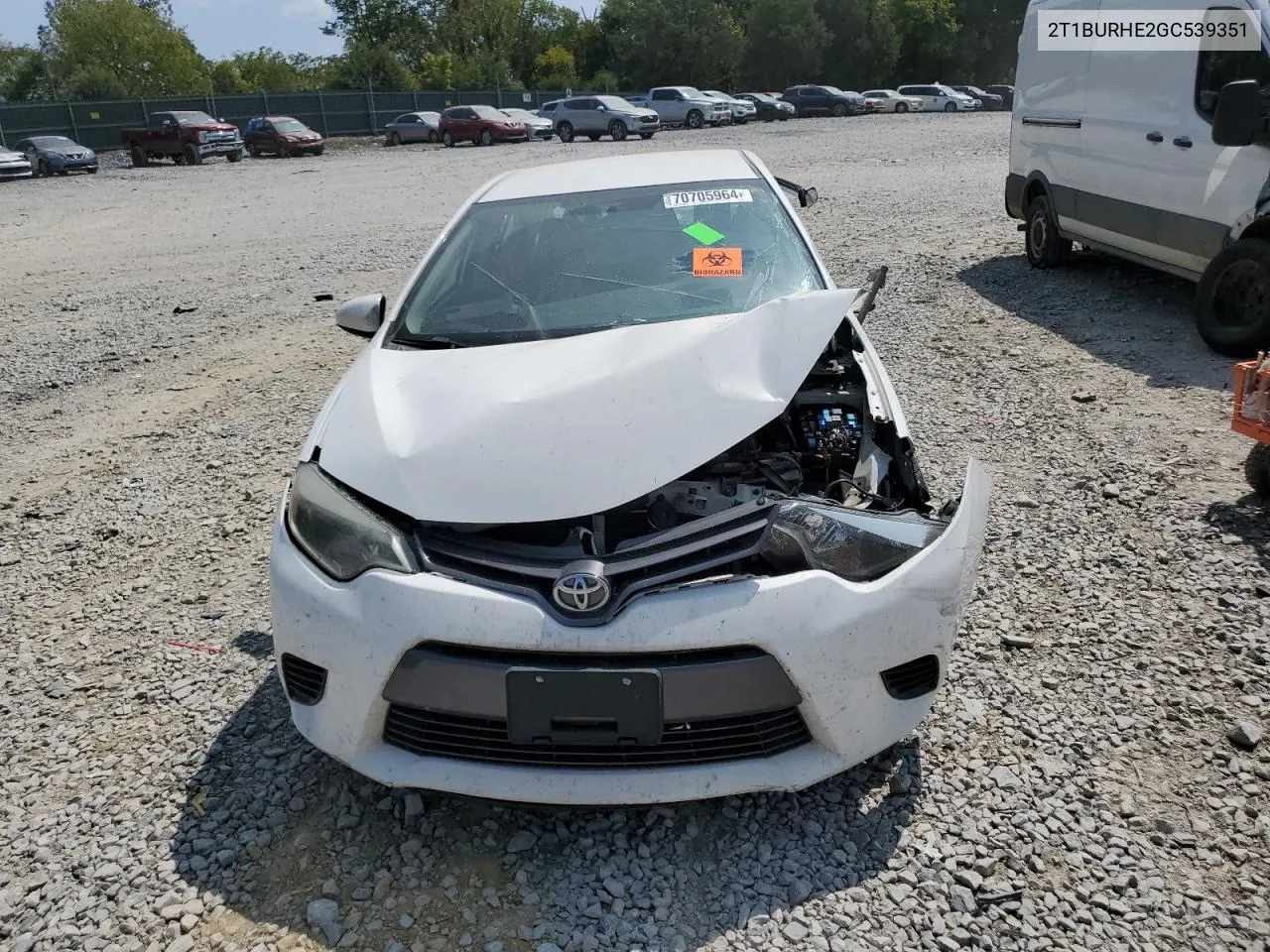 2016 Toyota Corolla L VIN: 2T1BURHE2GC539351 Lot: 70705964