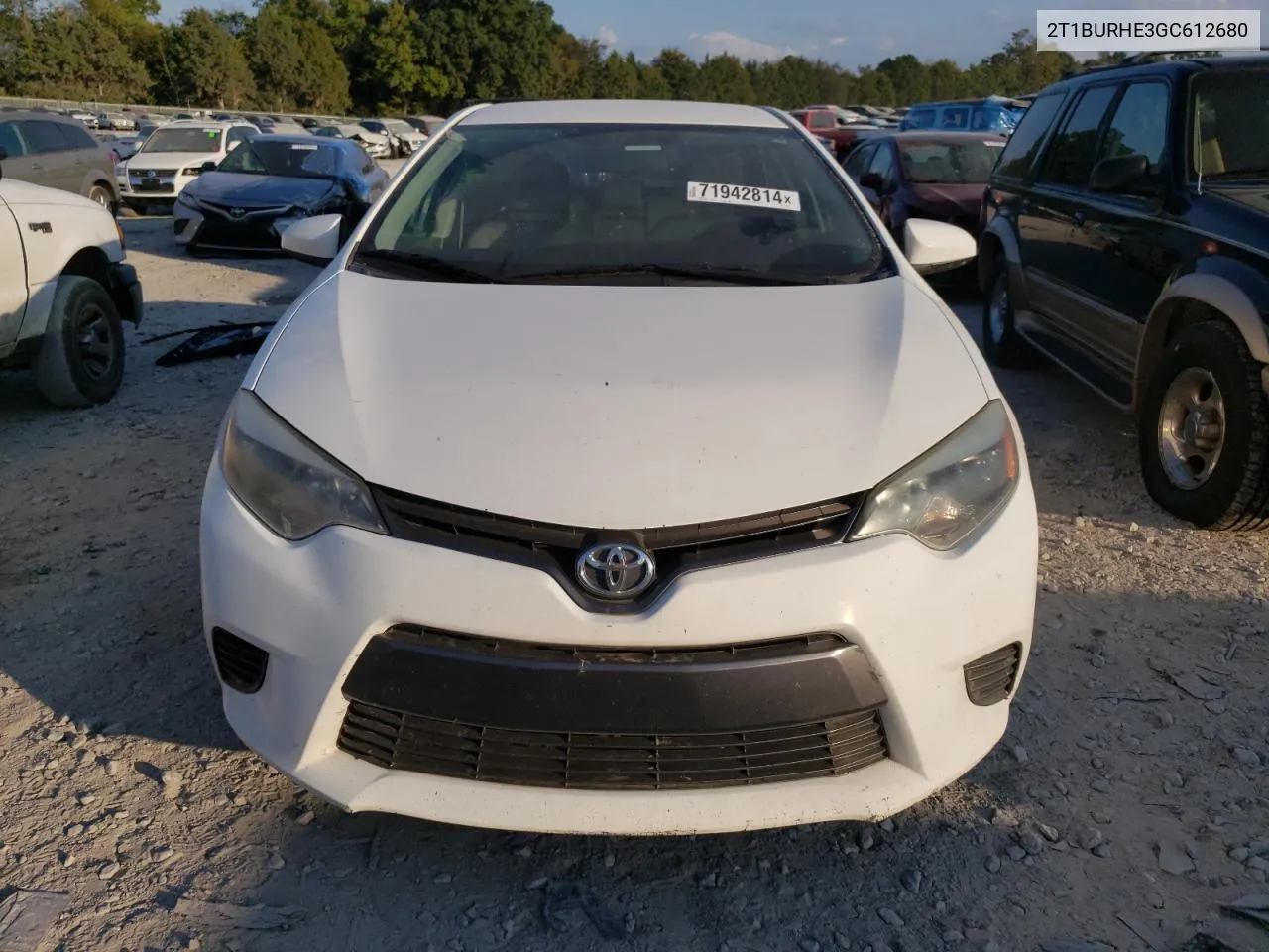 2016 Toyota Corolla L VIN: 2T1BURHE3GC612680 Lot: 71942814