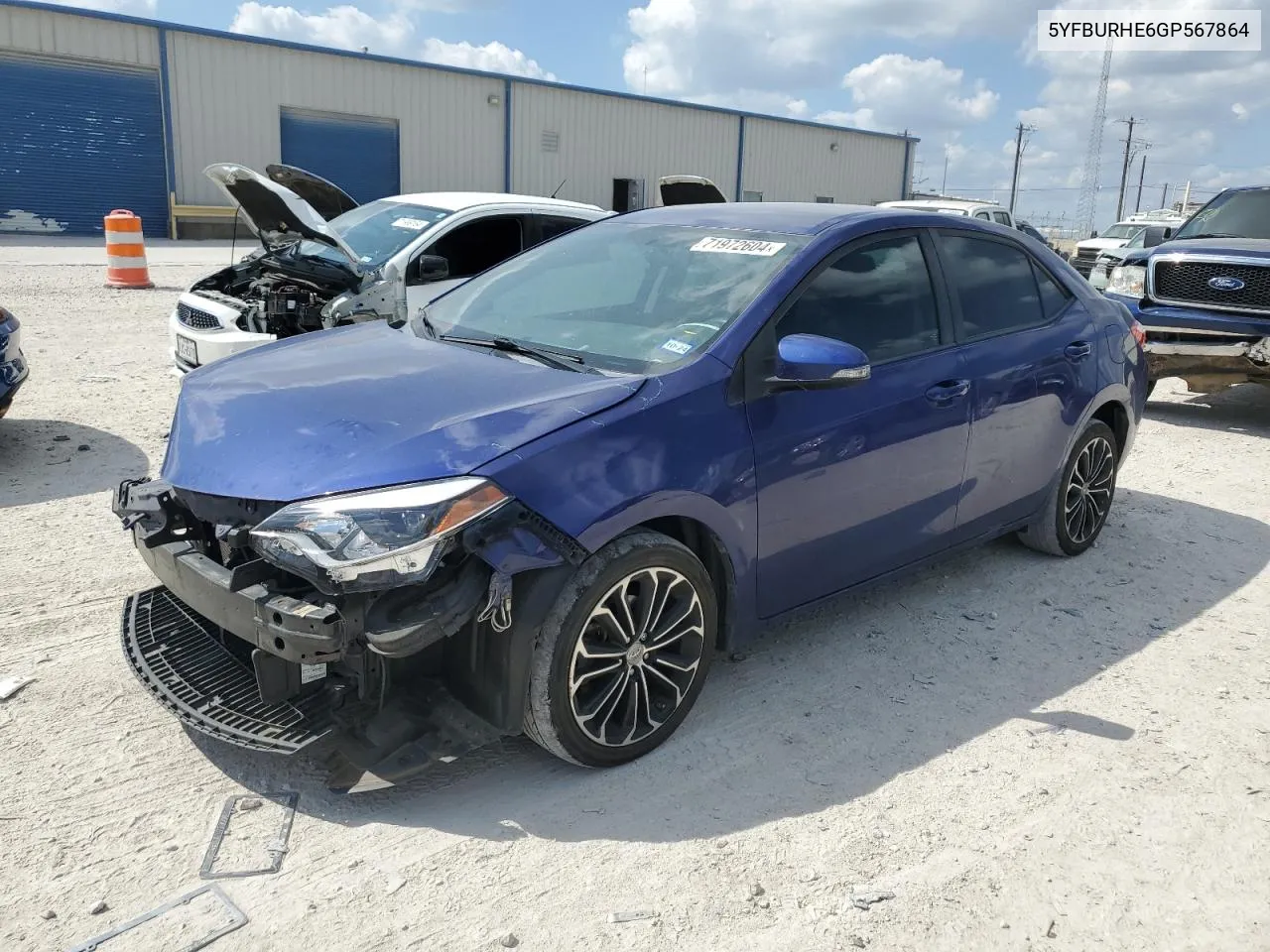 2016 Toyota Corolla L VIN: 5YFBURHE6GP567864 Lot: 71972604