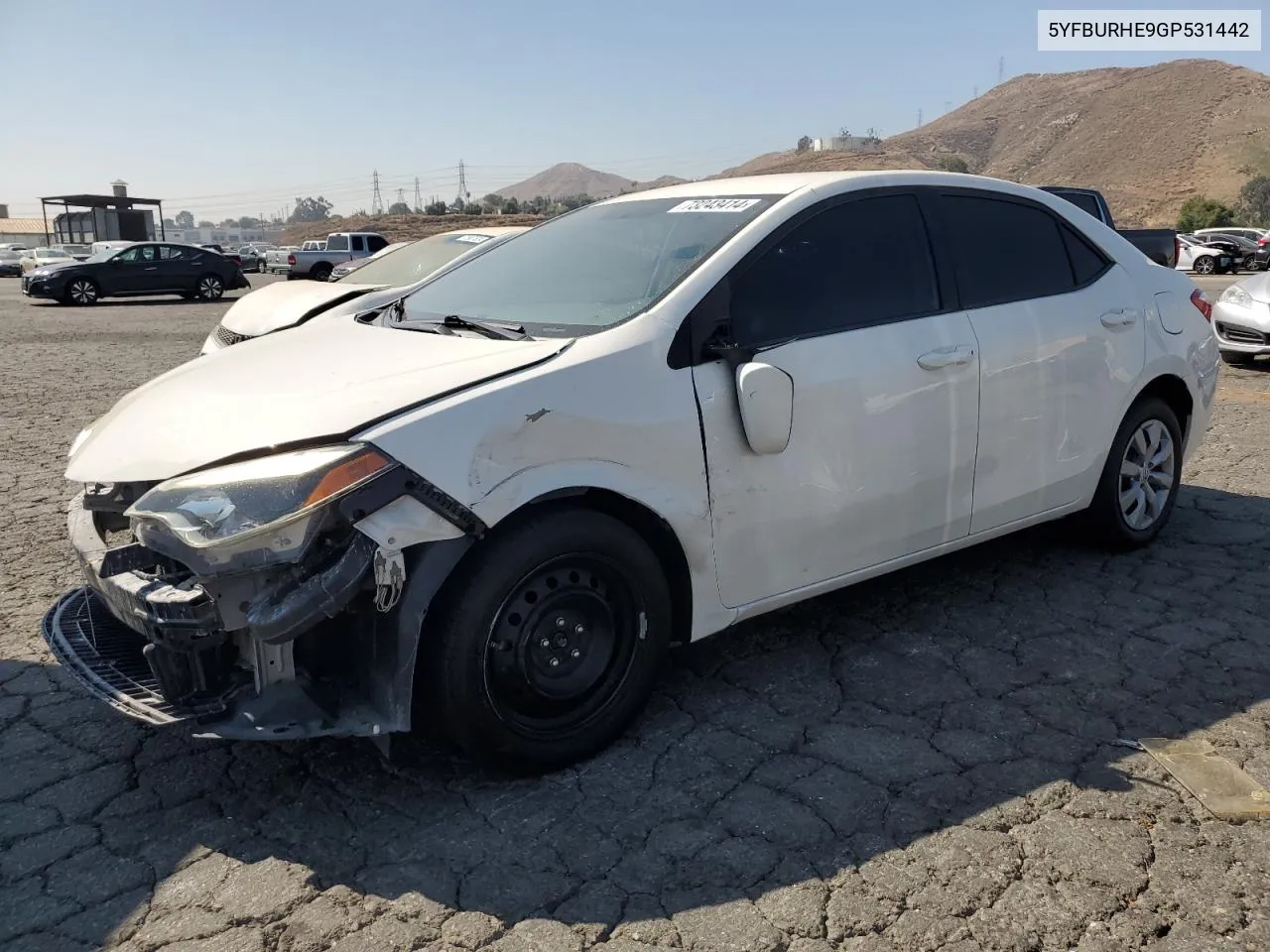 2016 Toyota Corolla L VIN: 5YFBURHE9GP531442 Lot: 73243414