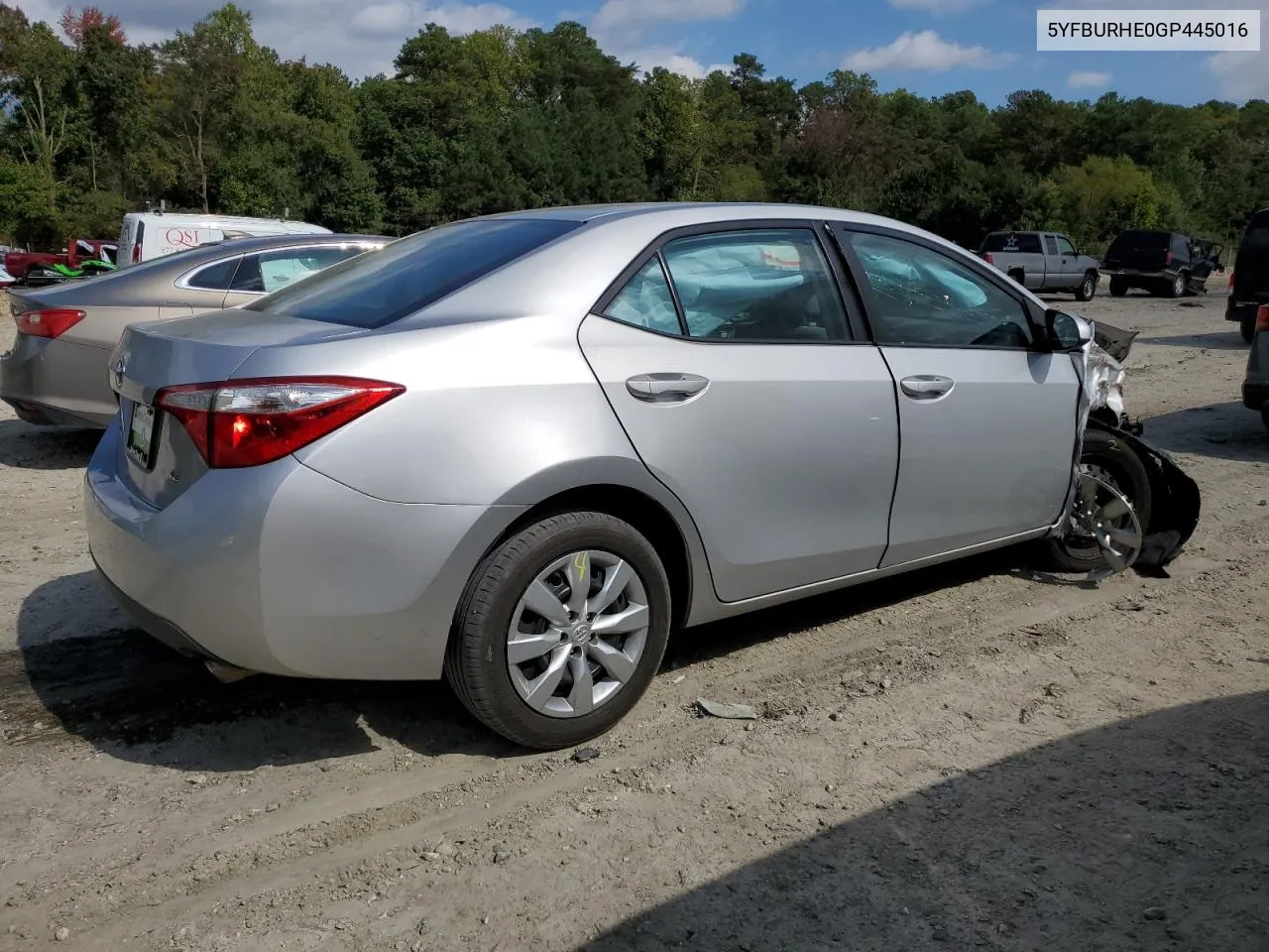 2016 Toyota Corolla L VIN: 5YFBURHE0GP445016 Lot: 74178604