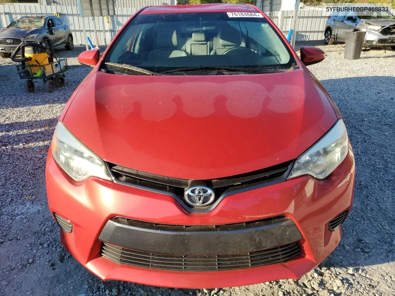 2016 Toyota Corolla L VIN: 5YFBURHE0GP465833 Lot: 76184684