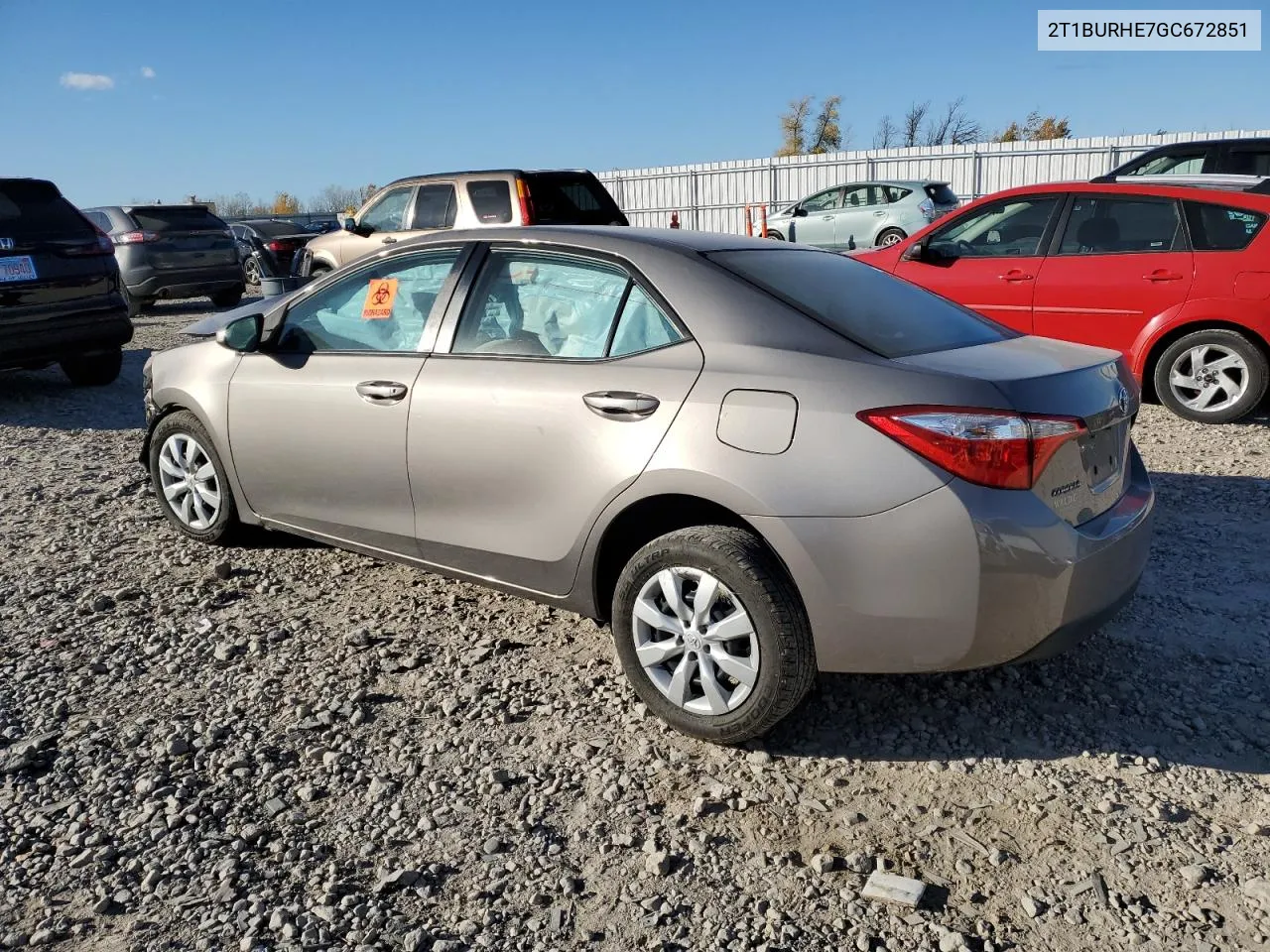 2016 Toyota Corolla L VIN: 2T1BURHE7GC672851 Lot: 77388394