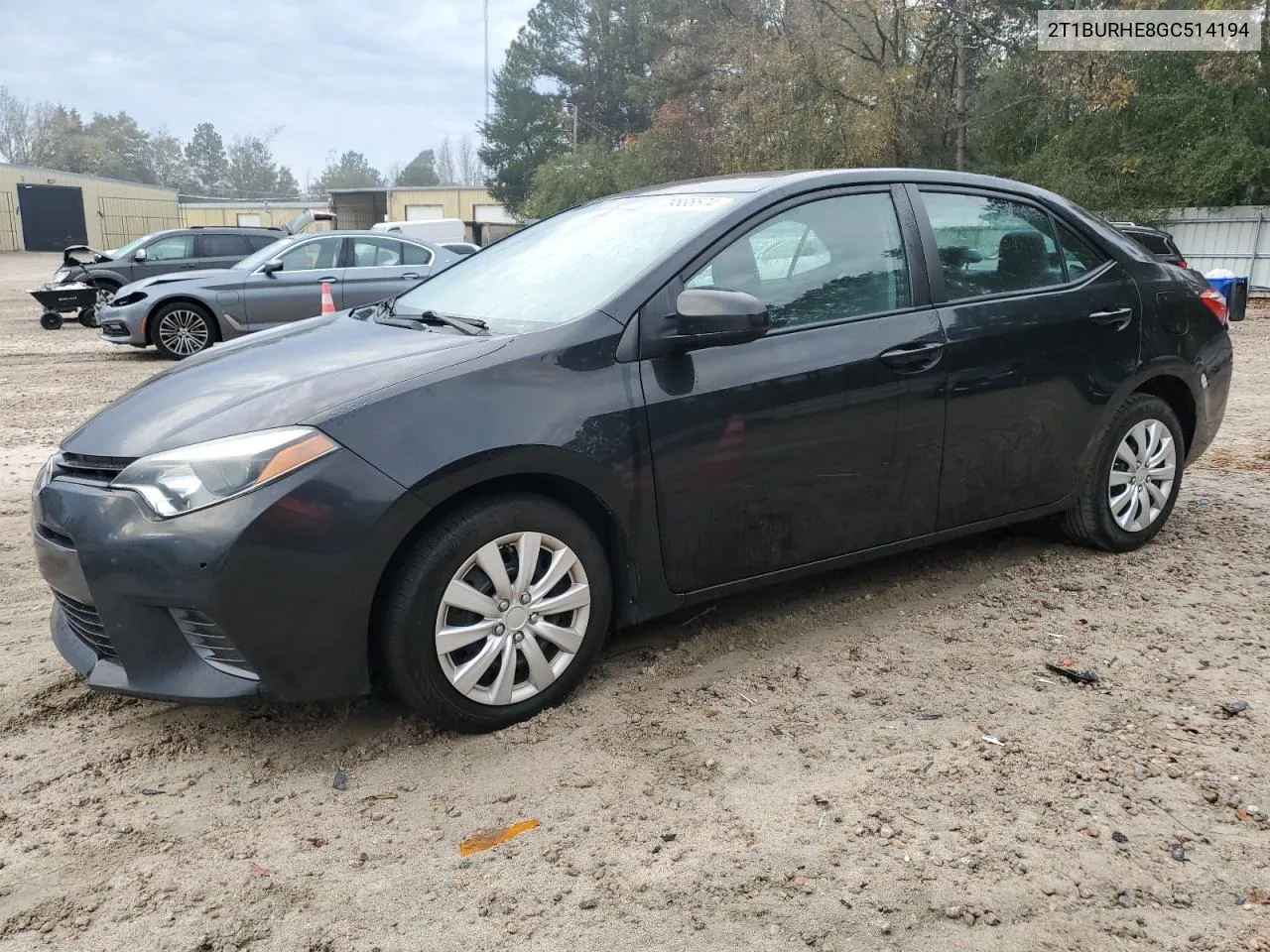 2016 Toyota Corolla L VIN: 2T1BURHE8GC514194 Lot: 79835574