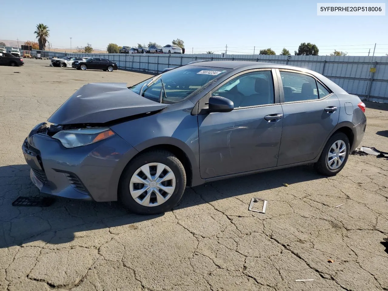 2016 Toyota Corolla Eco VIN: 5YFBPRHE2GP518006 Lot: 79874234