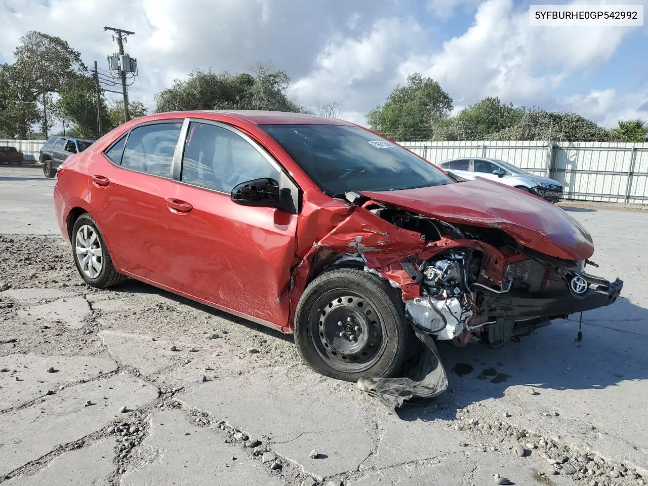 2016 Toyota Corolla L VIN: 5YFBURHE0GP542992 Lot: 79977204