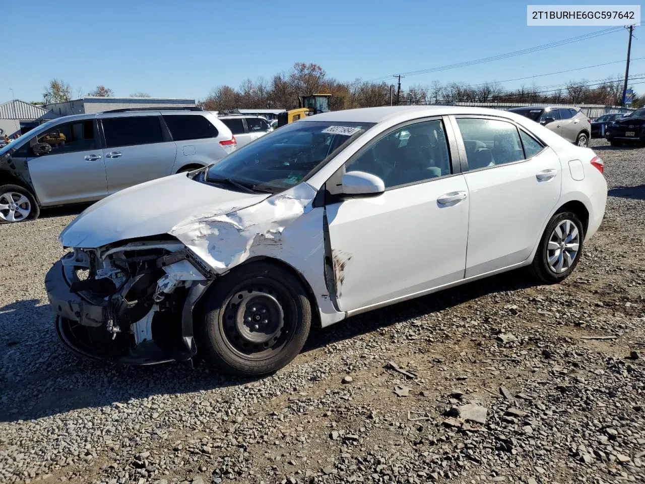 2016 Toyota Corolla L VIN: 2T1BURHE6GC597642 Lot: 80371984