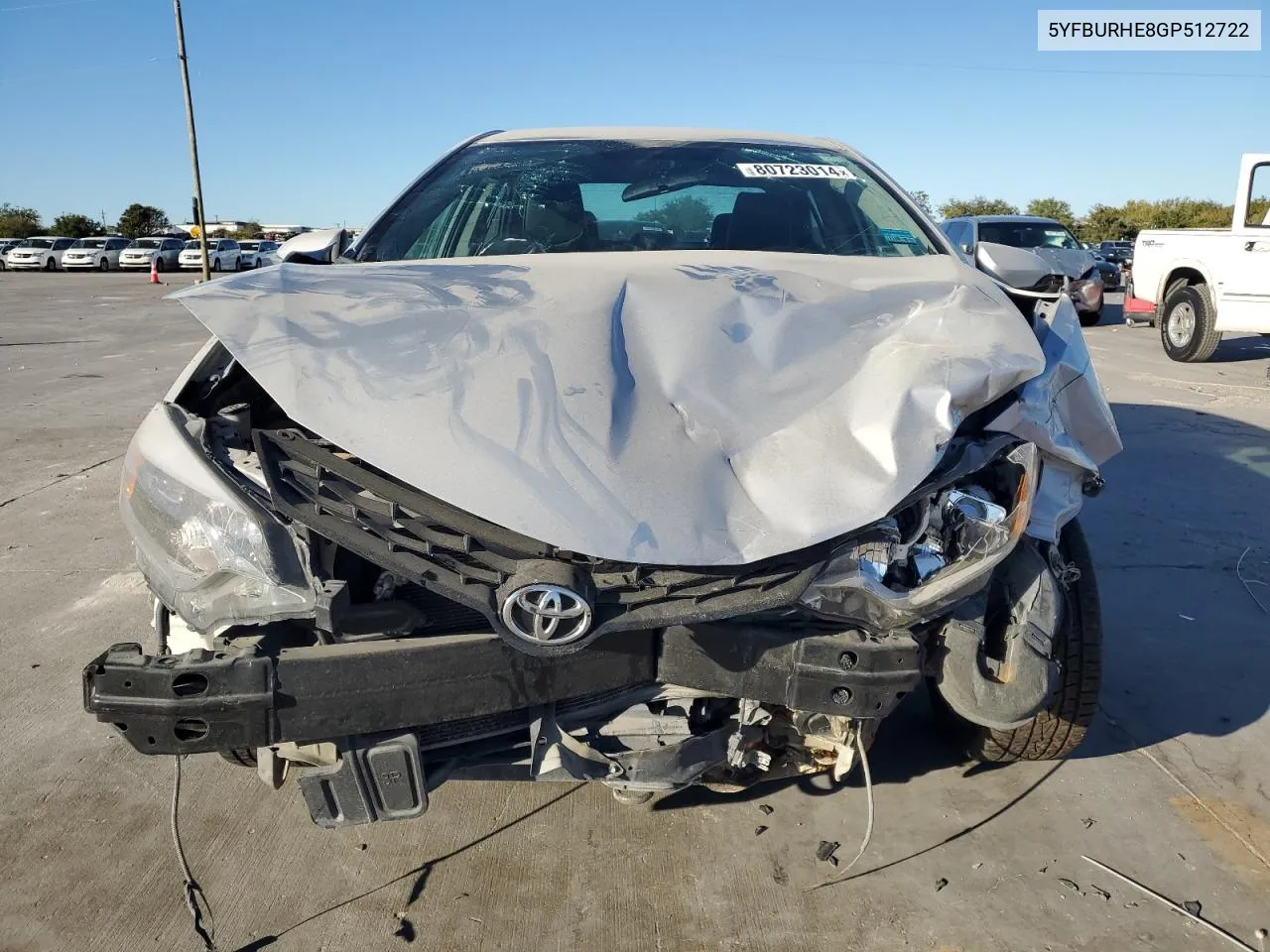 2016 Toyota Corolla L VIN: 5YFBURHE8GP512722 Lot: 80723014