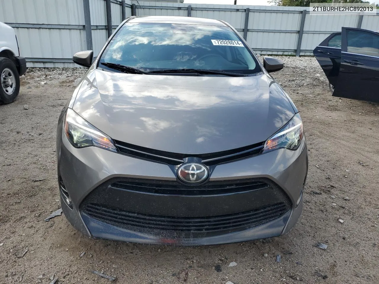 2017 Toyota Corolla L VIN: 2T1BURHE2HC892013 Lot: 72028014