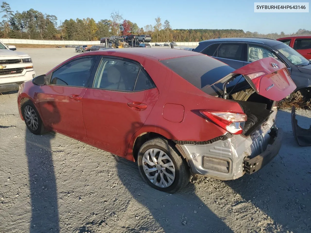 2017 Toyota Corolla L VIN: 5YFBURHE4HP643146 Lot: 77504264