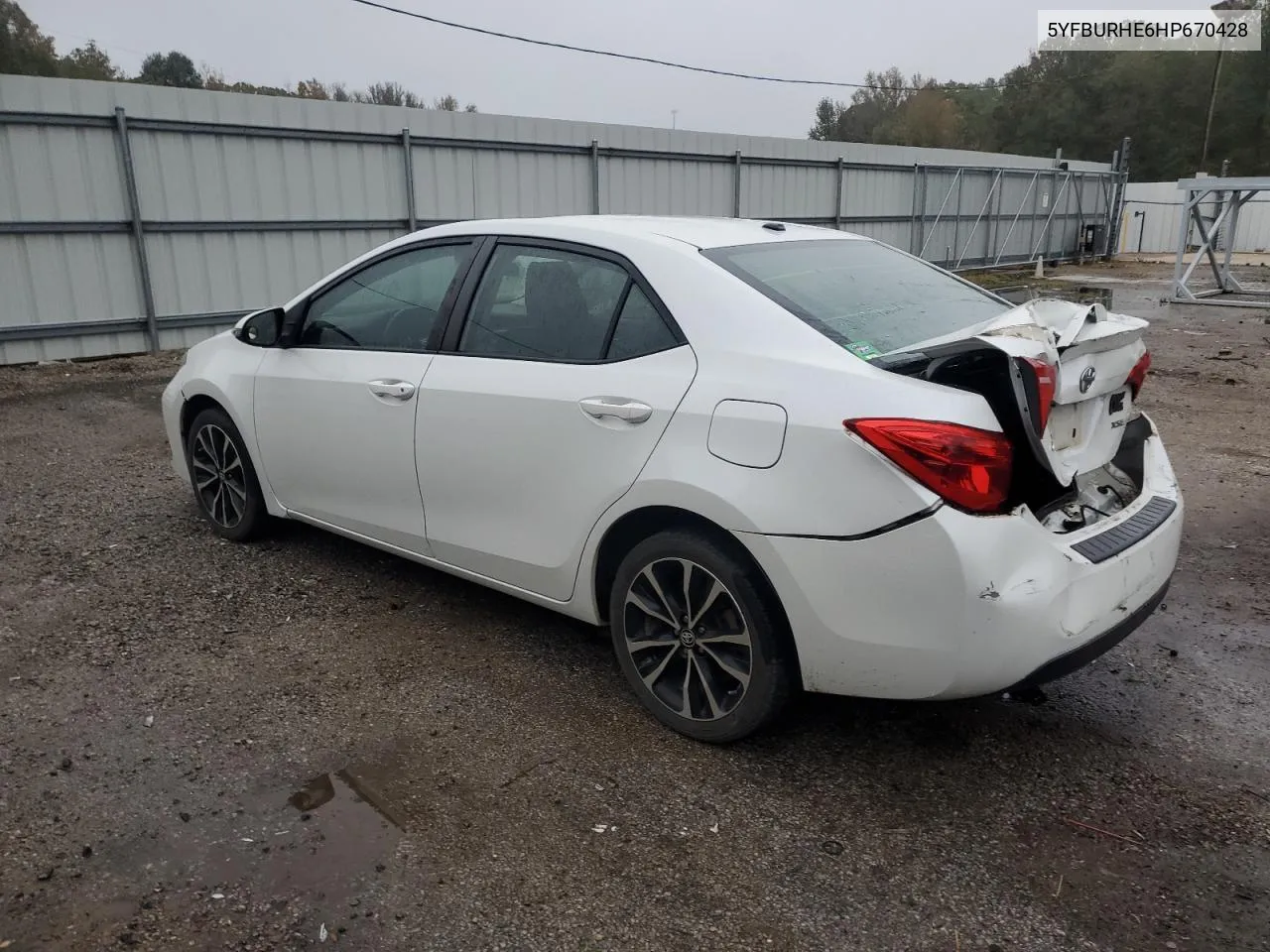 2017 Toyota Corolla L VIN: 5YFBURHE6HP670428 Lot: 79021624