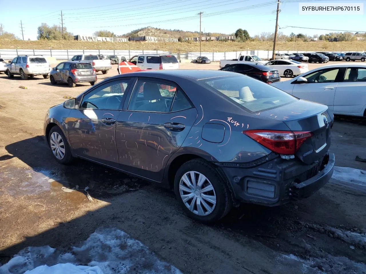 2017 Toyota Corolla L VIN: 5YFBURHE7HP670115 Lot: 79680594