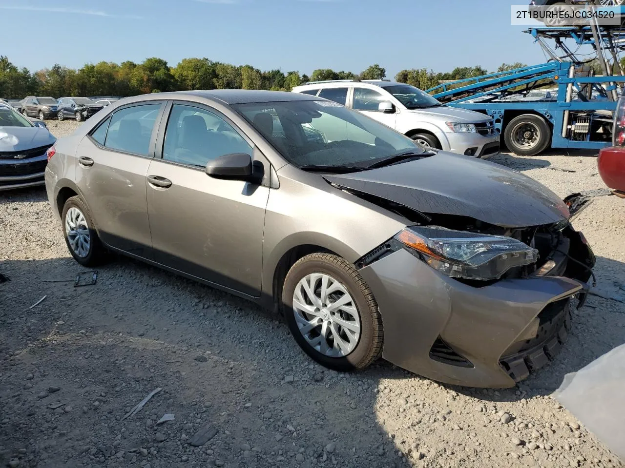 2018 Toyota Corolla L VIN: 2T1BURHE6JC034520 Lot: 71931074