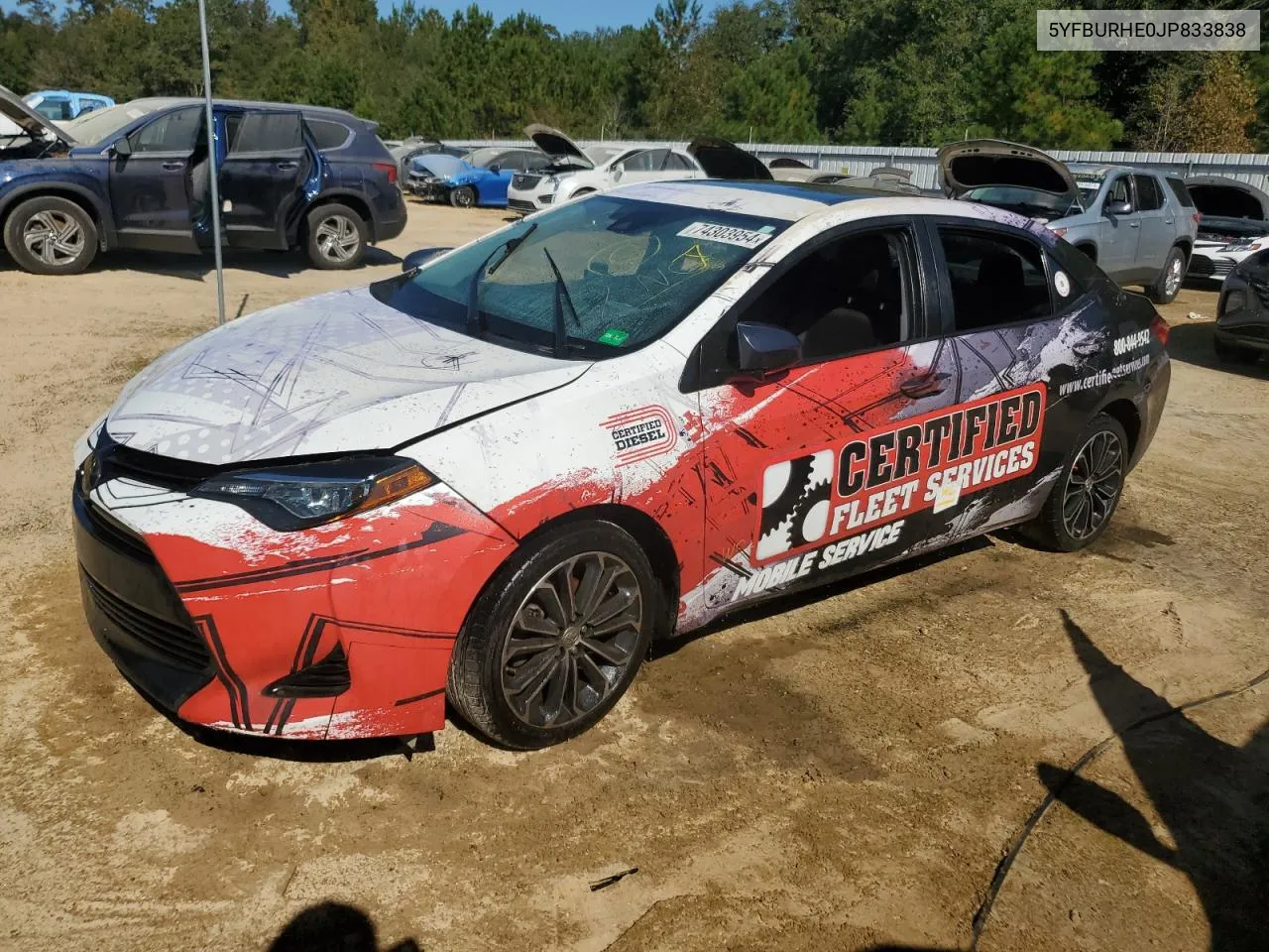 2018 Toyota Corolla L VIN: 5YFBURHE0JP833838 Lot: 74303954