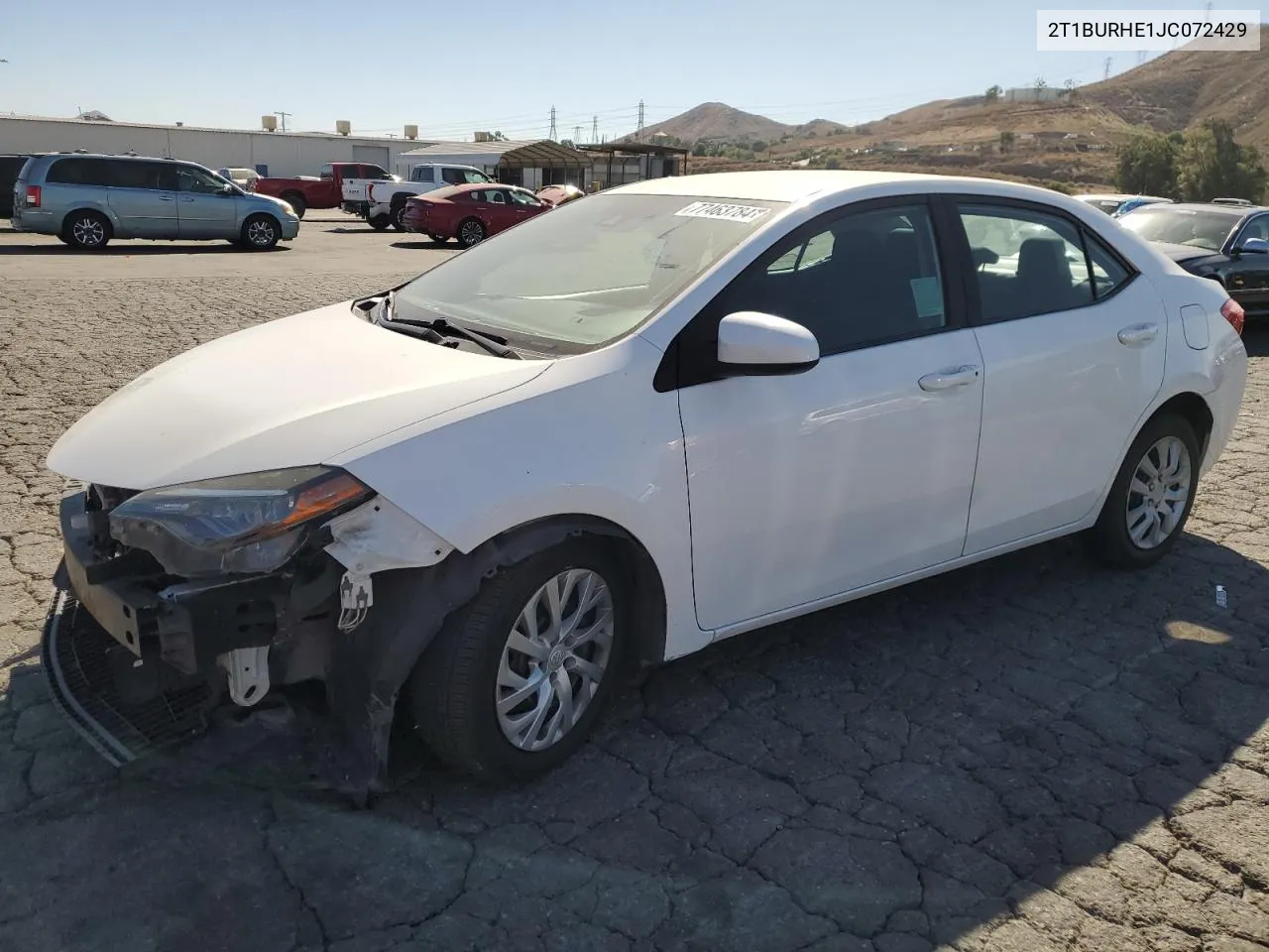 2018 Toyota Corolla L VIN: 2T1BURHE1JC072429 Lot: 77463784