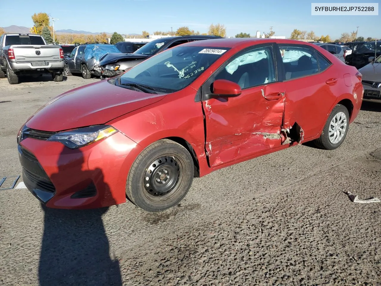 2018 Toyota Corolla L VIN: 5YFBURHE2JP752288 Lot: 78929414