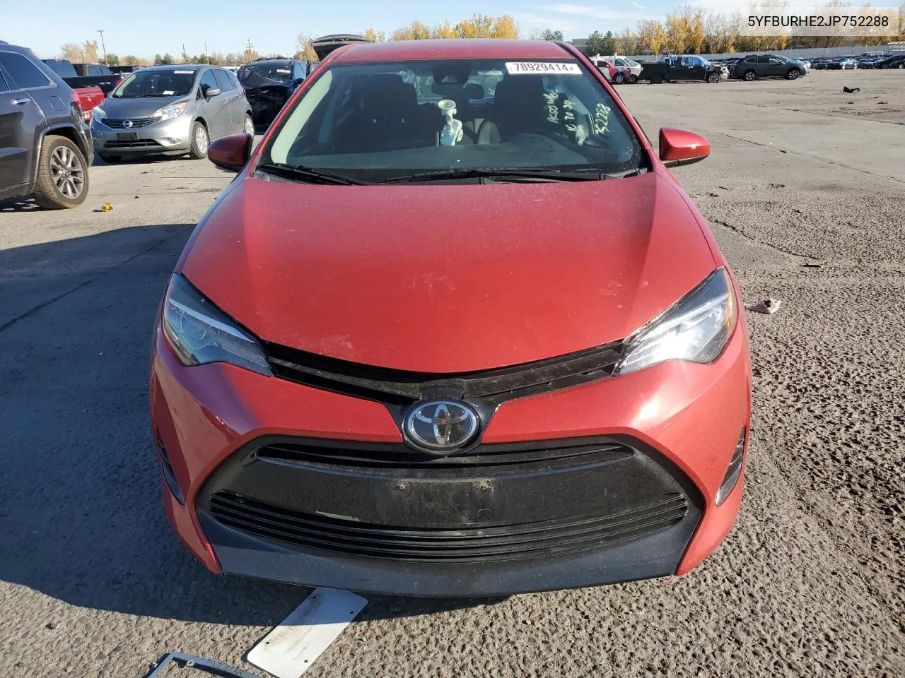 2018 Toyota Corolla L VIN: 5YFBURHE2JP752288 Lot: 78929414