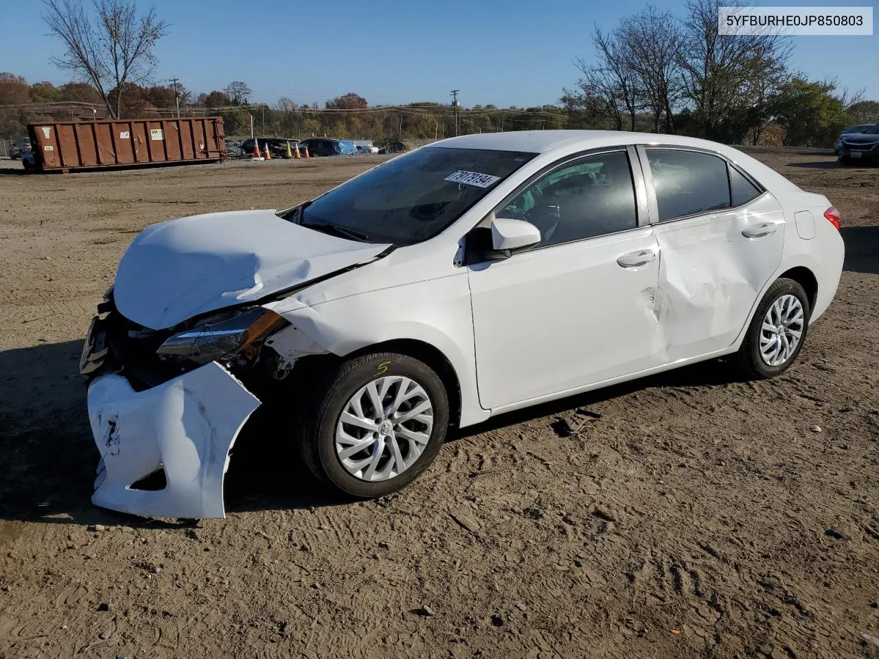 2018 Toyota Corolla L VIN: 5YFBURHE0JP850803 Lot: 79179194