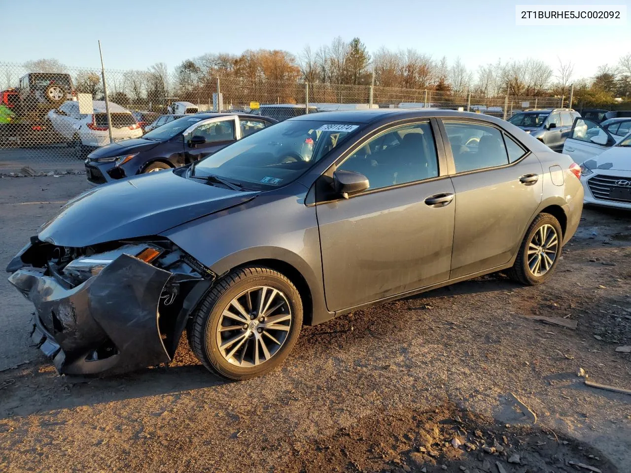 2018 Toyota Corolla L VIN: 2T1BURHE5JC002092 Lot: 79911374