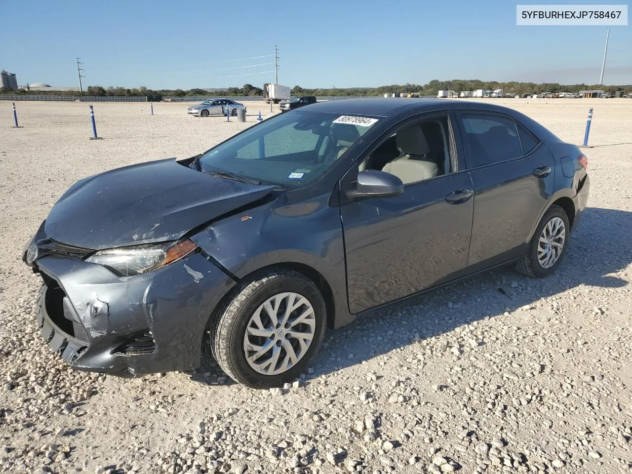 2018 Toyota Corolla L VIN: 5YFBURHEXJP758467 Lot: 80978964