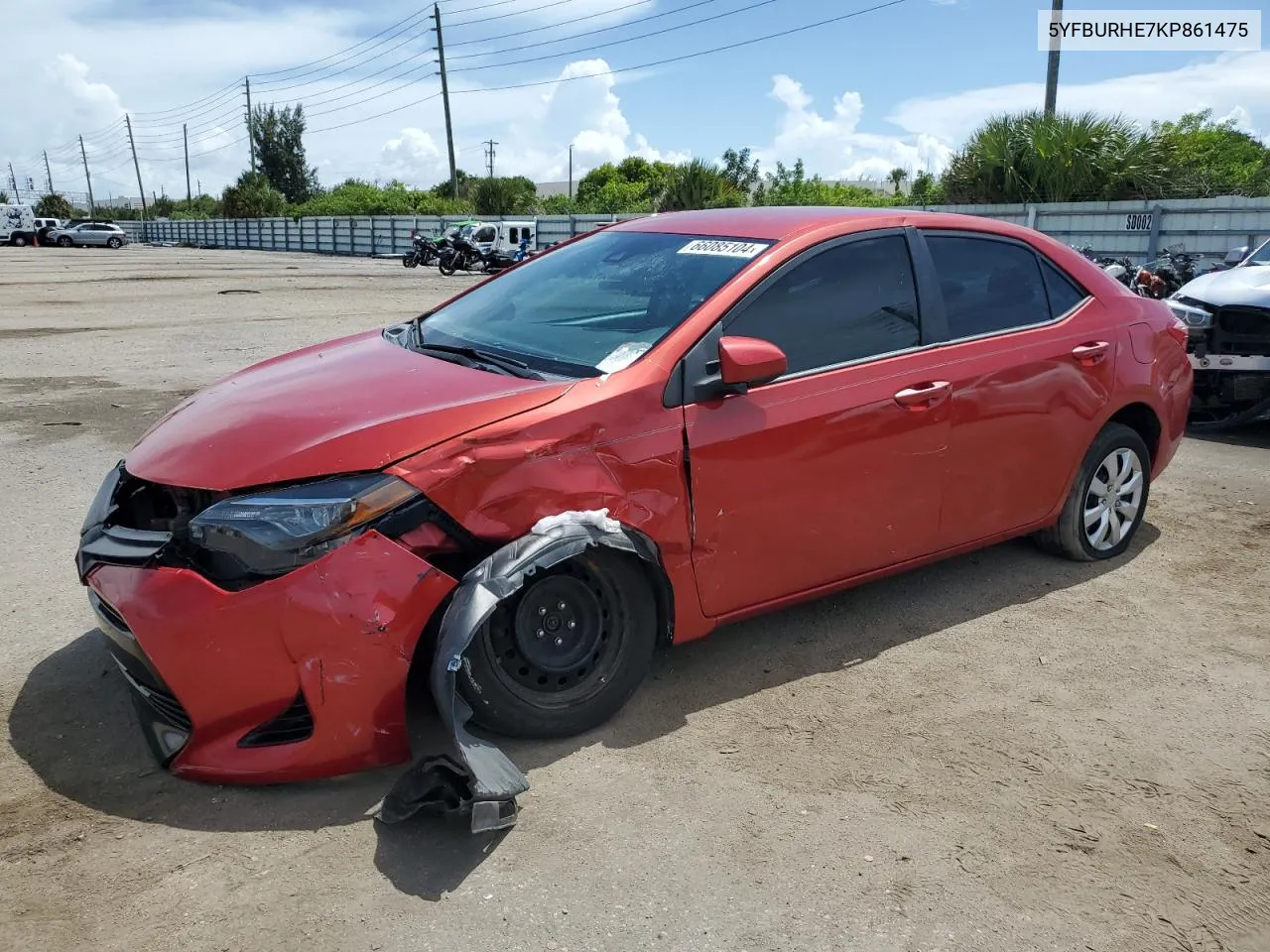 2019 Toyota Corolla L VIN: 5YFBURHE7KP861475 Lot: 66085104