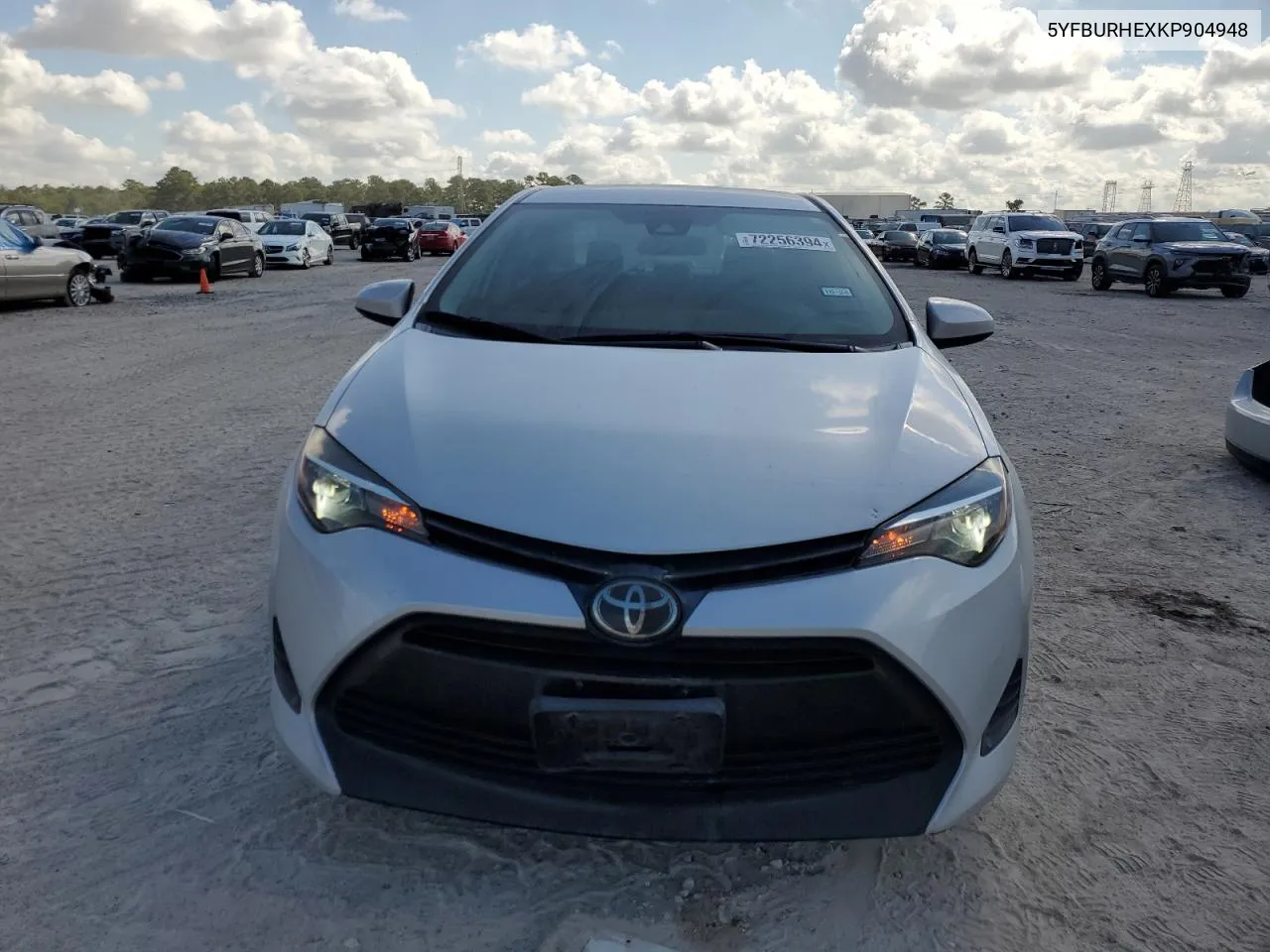 2019 Toyota Corolla L VIN: 5YFBURHEXKP904948 Lot: 72256394