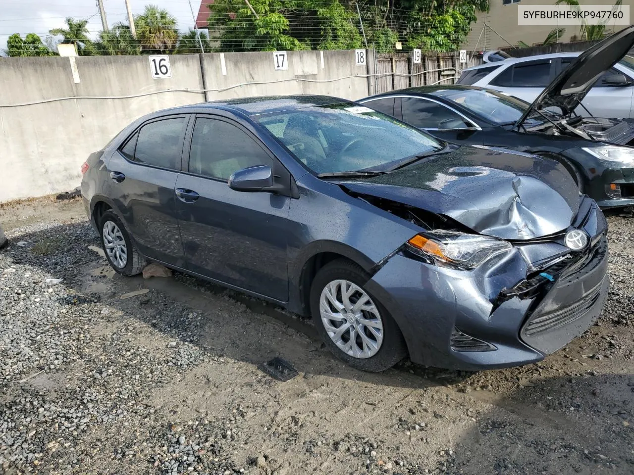 2019 Toyota Corolla L VIN: 5YFBURHE9KP947760 Lot: 73487104