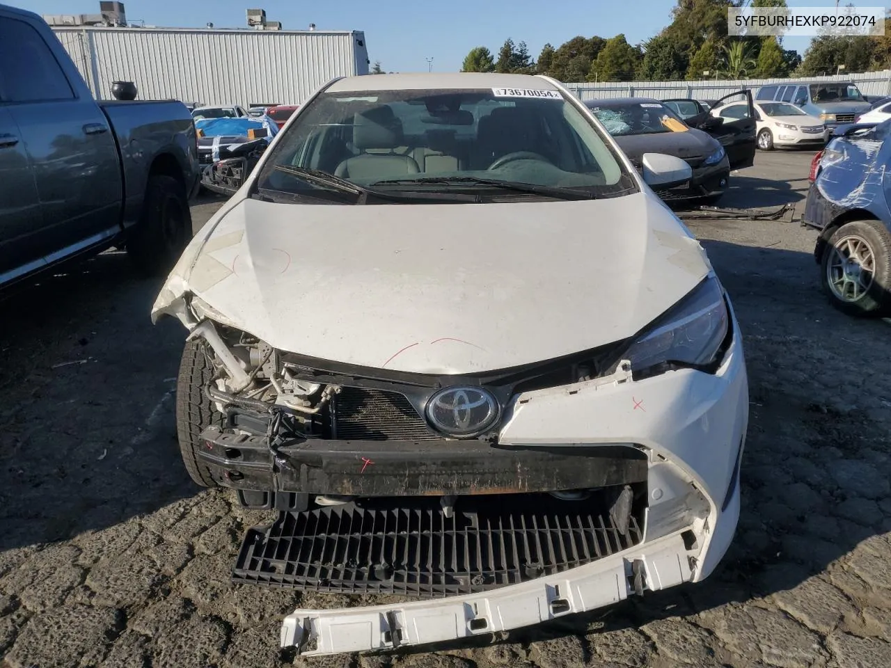 2019 Toyota Corolla L VIN: 5YFBURHEXKP922074 Lot: 73670054