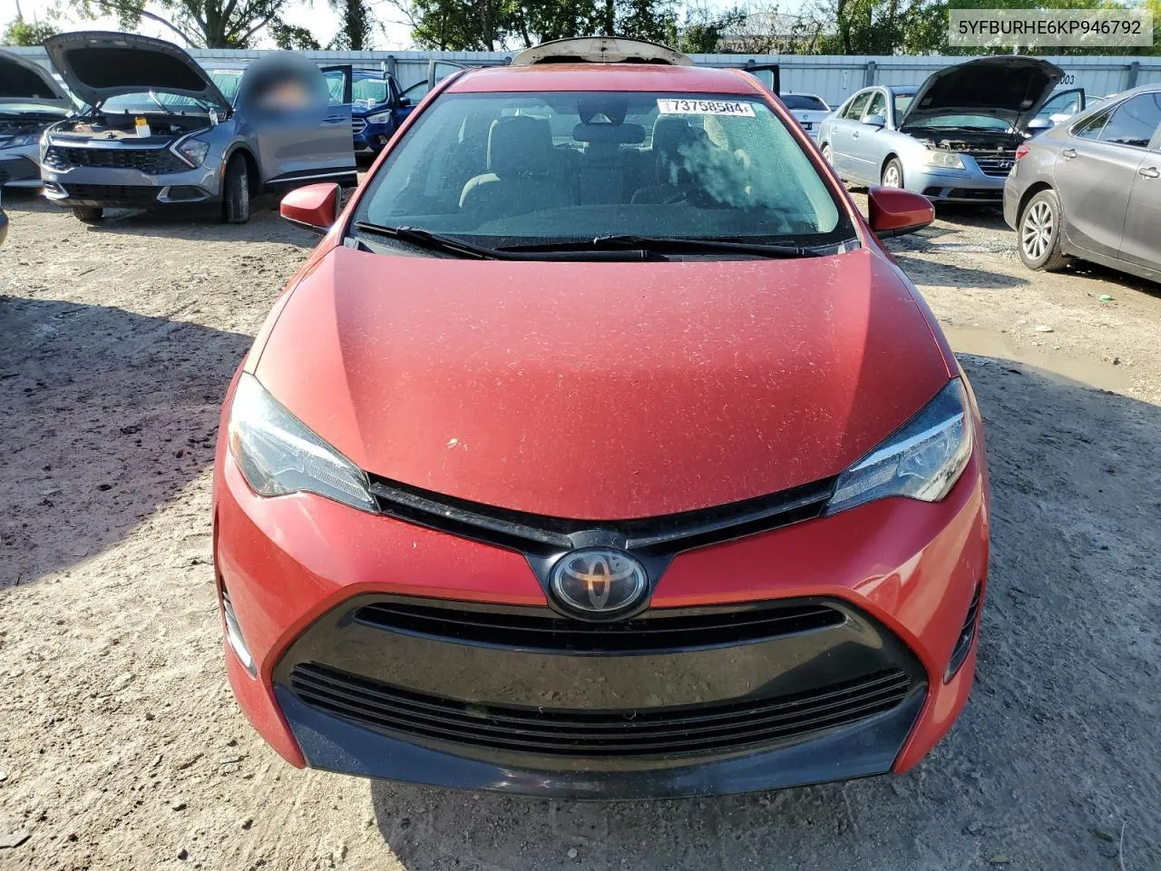 2019 Toyota Corolla L VIN: 5YFBURHE6KP946792 Lot: 73758504