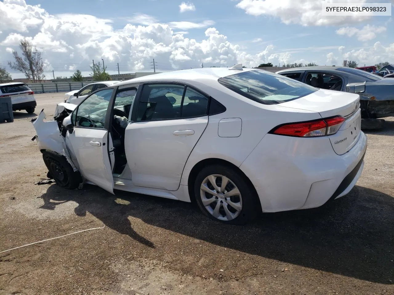 2020 Toyota Corolla Le VIN: 5YFEPRAE3LP098323 Lot: 70962694