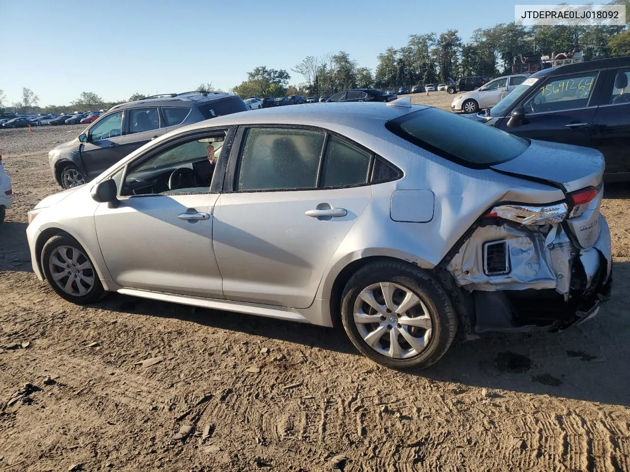 2020 Toyota Corolla Le VIN: JTDEPRAE0LJ018092 Lot: 75097334